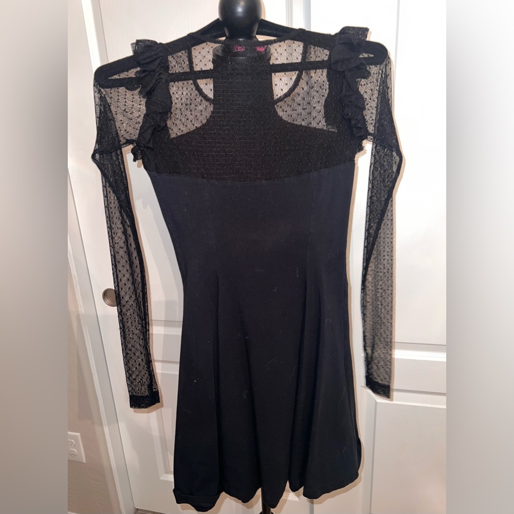 Betsey Johnson knit dress with lace sleeves.  Size P pleated dress